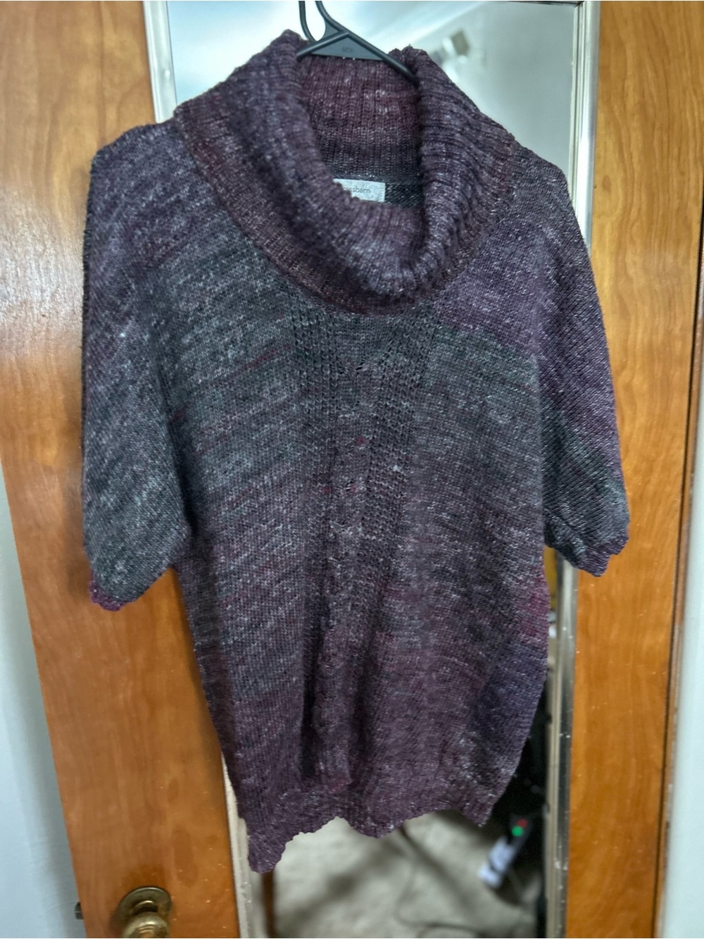 dressbarn Purple Marled Short-Sleeve Cowl Neck Sweater